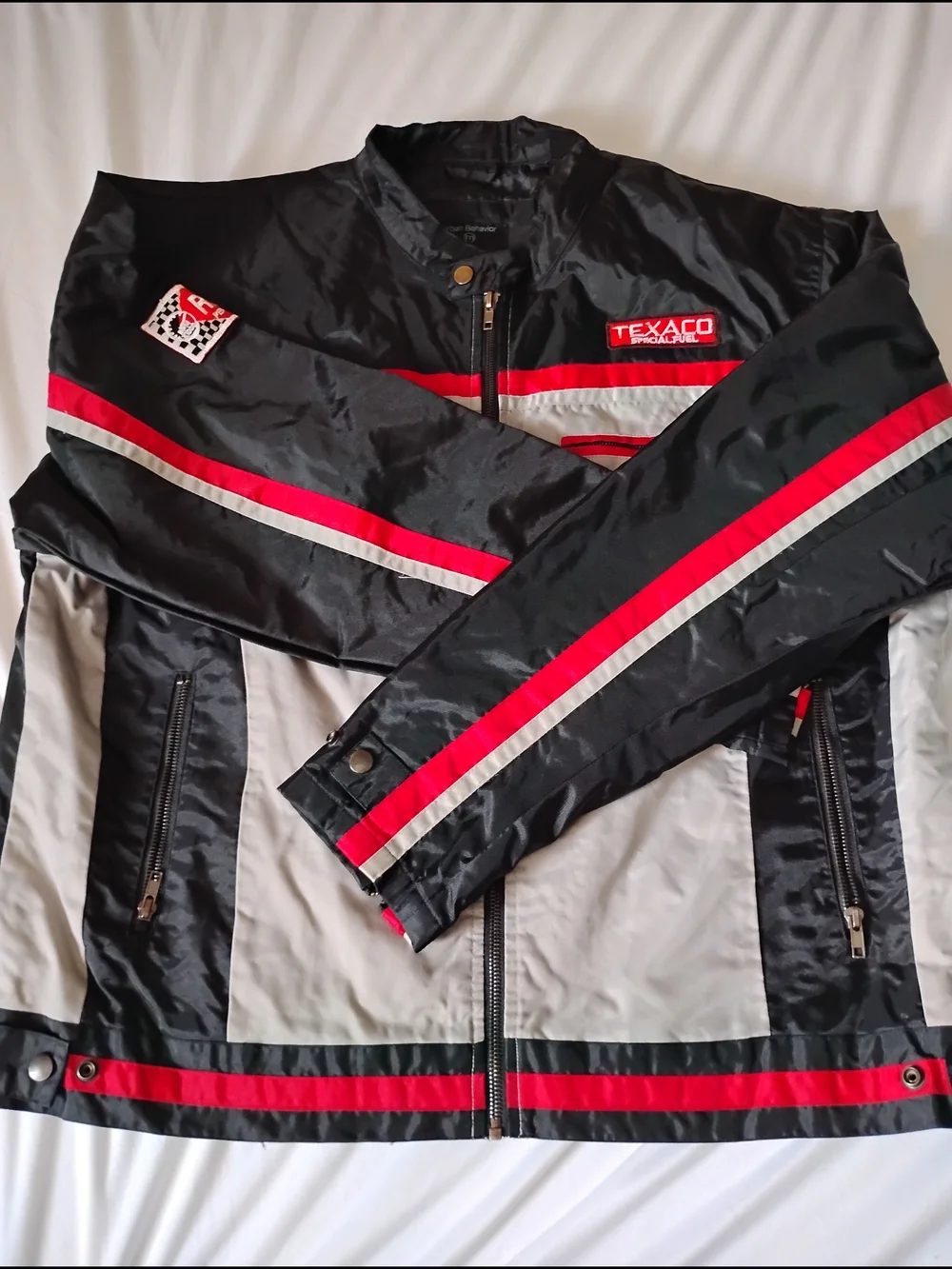 Urban Behavior Black Jacket with Red and Gray Racing Stripes